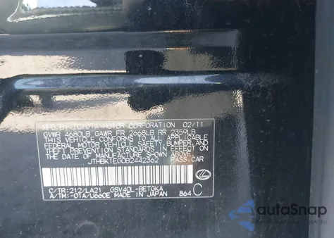 2011 Lexus Es 350 z USA, uszkodzony, nr VIN JTHBK1EG0B2442362